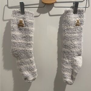 Gelato Pique Plush Fuzzy Socks with Gold Bear Accent - White and Blue
